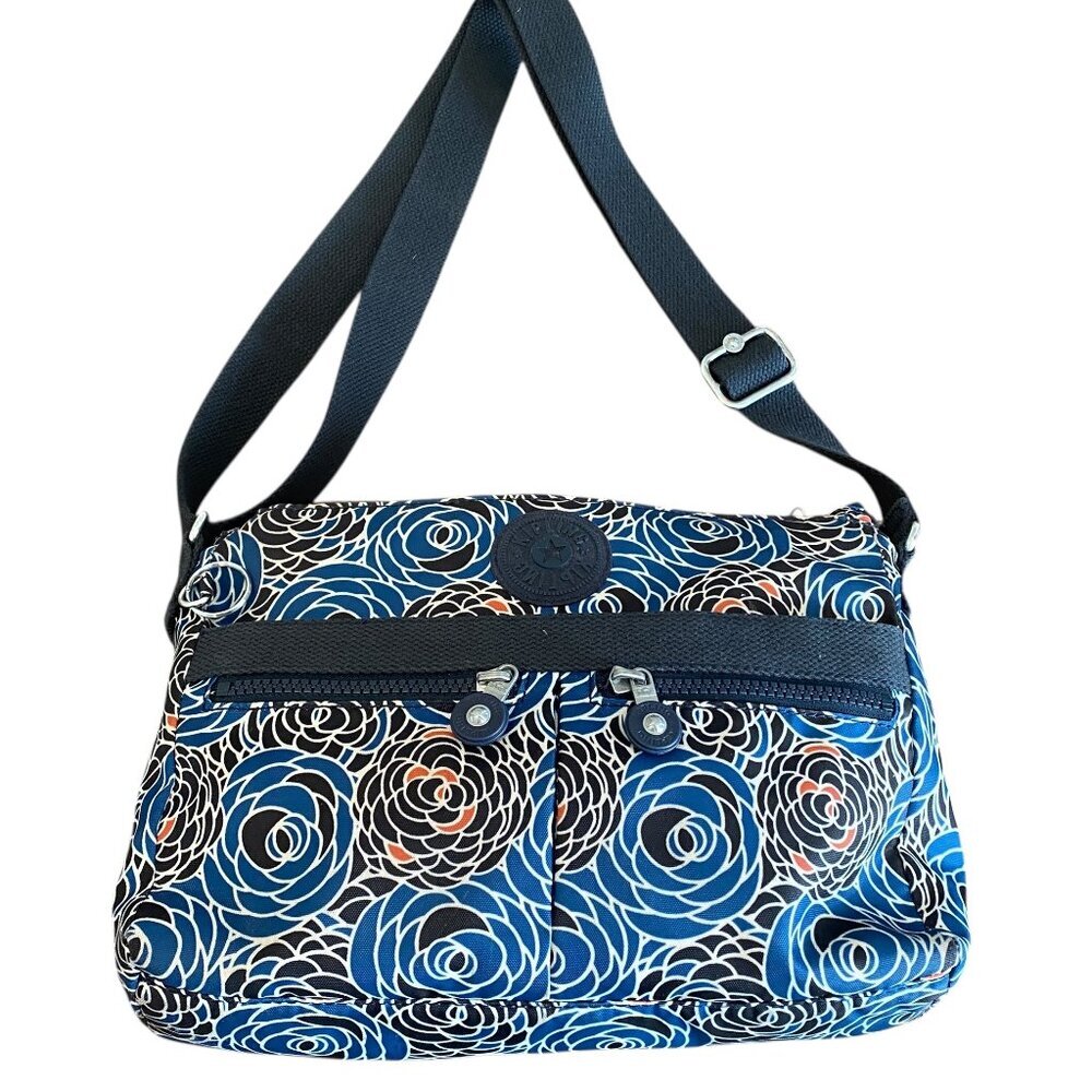 Kipling Angie Crossbody Travel‎ Purse Bag Blue Floral Print #199N